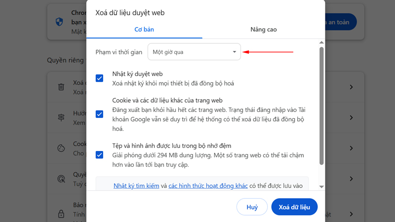 Chọn xóa theo ngày, tuần hoặc tháng