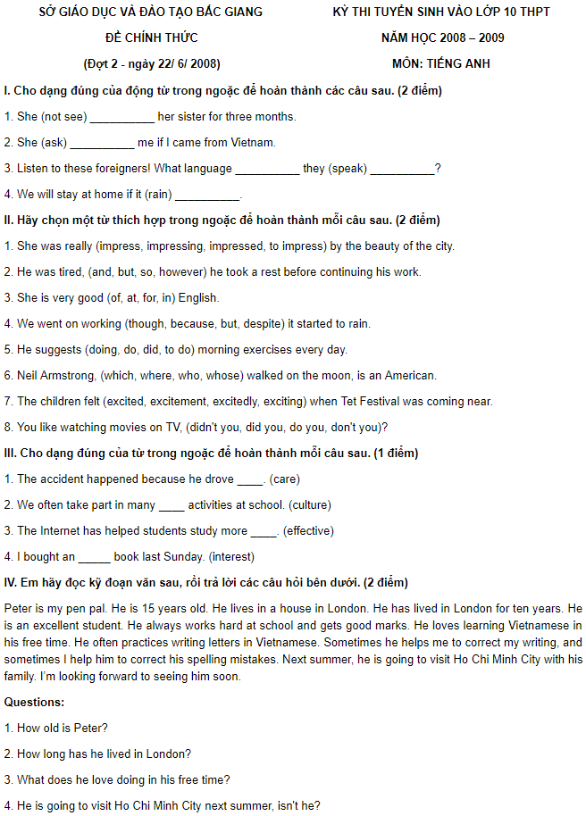 de thi tuyen sinh lop 10 mon anh 1