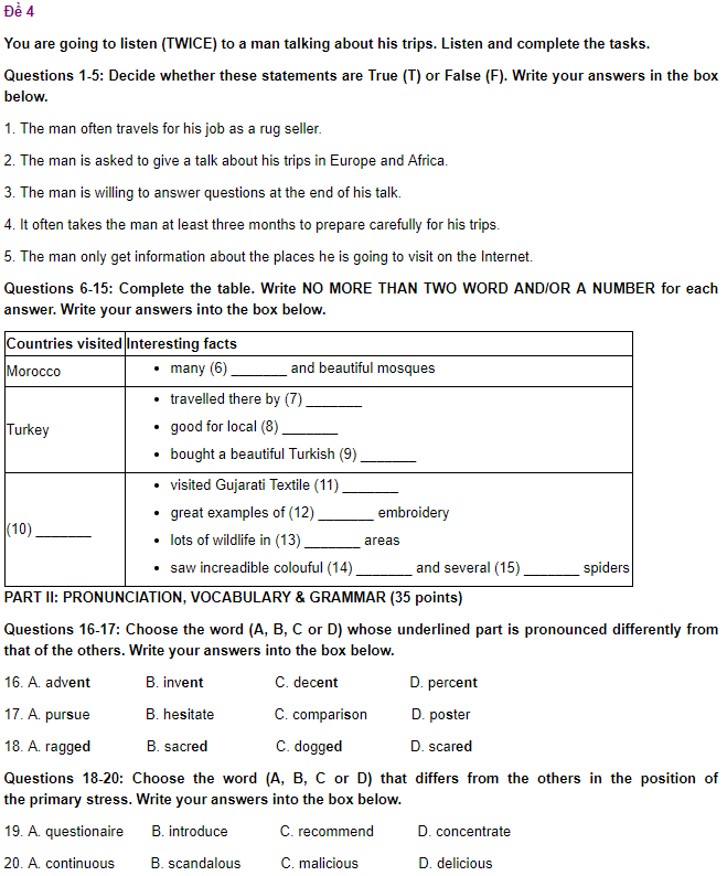 de thi tuyen sinh lop 10 mon anh 5