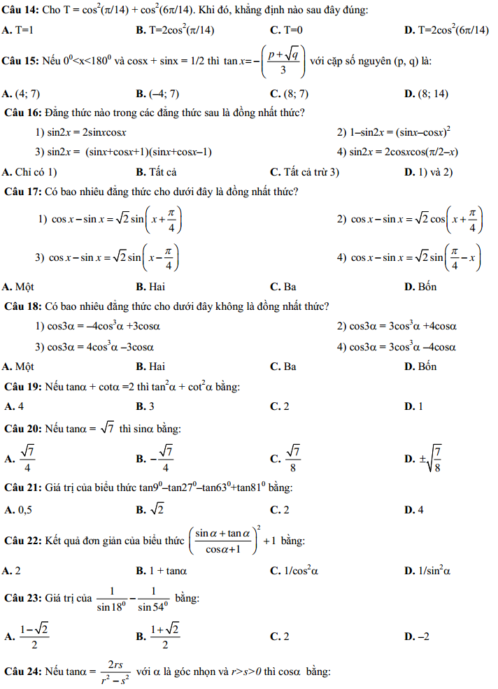 50-cau-trac-nghiem-luong-giac-lop-10-co-dap-an-2