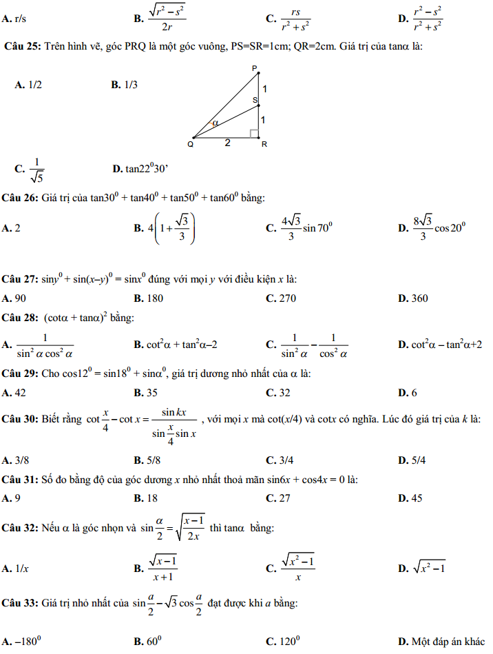 50-cau-trac-nghiem-luong-giac-lop-10-co-dap-an-3