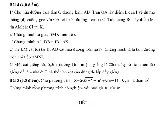 Đề thi học kì 2 môn Toán lớp 9